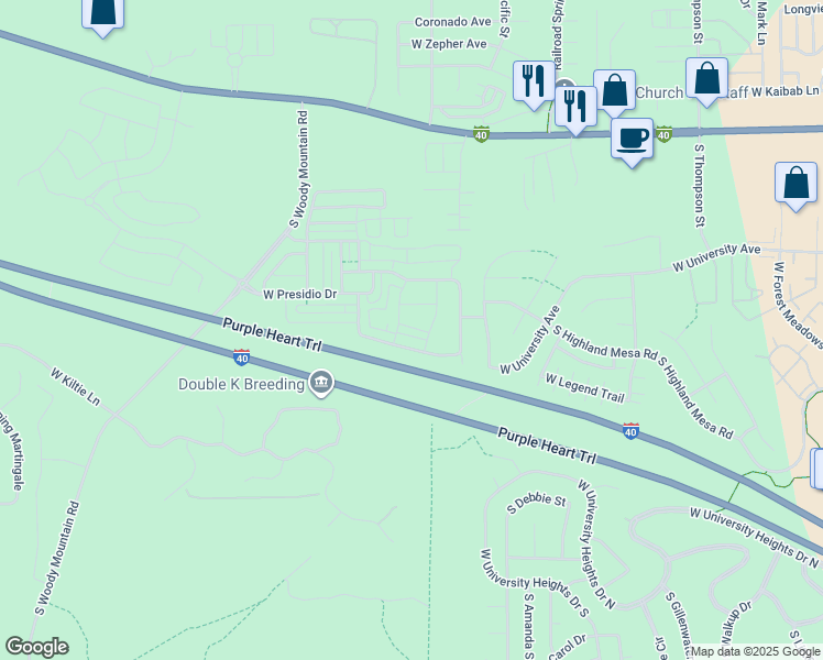 map of restaurants, bars, coffee shops, grocery stores, and more near 2900 South Pantano Seco Lane in Flagstaff