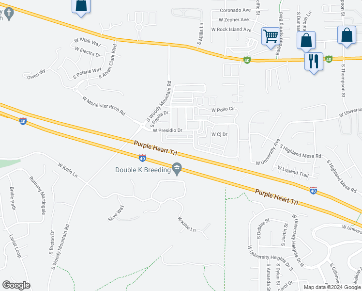 map of restaurants, bars, coffee shops, grocery stores, and more near 2539 West Josselyn Drive in Flagstaff