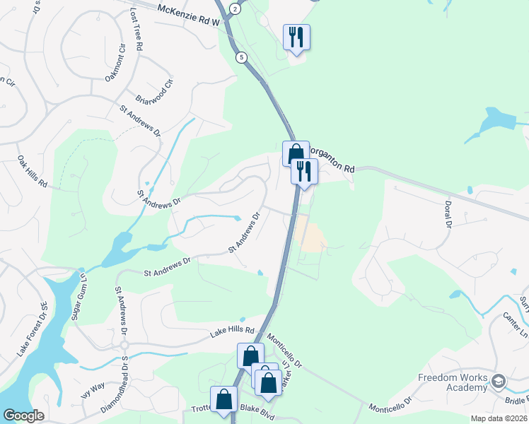 map of restaurants, bars, coffee shops, grocery stores, and more near 890 Saint Andrews Drive in Pinehurst