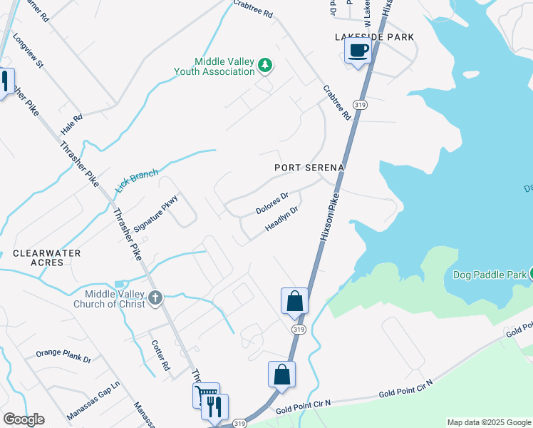 map of restaurants, bars, coffee shops, grocery stores, and more near 218 Dolores Drive in Middle Valley