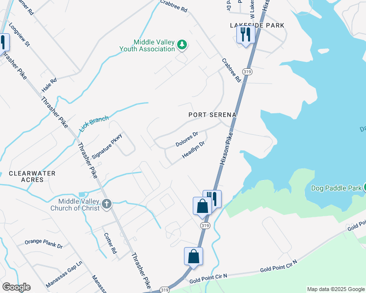 map of restaurants, bars, coffee shops, grocery stores, and more near 218 Dolores Drive in Middle Valley