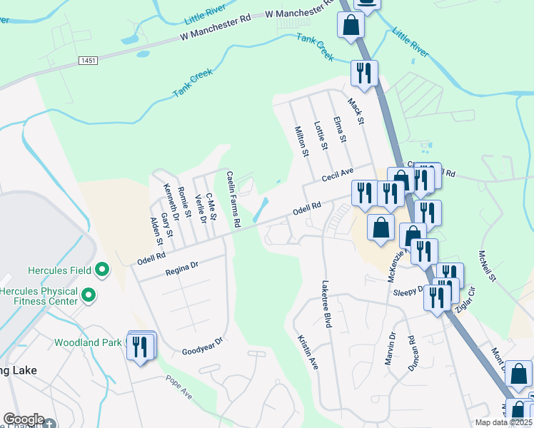 map of restaurants, bars, coffee shops, grocery stores, and more near 310 Odell Road in Spring Lake