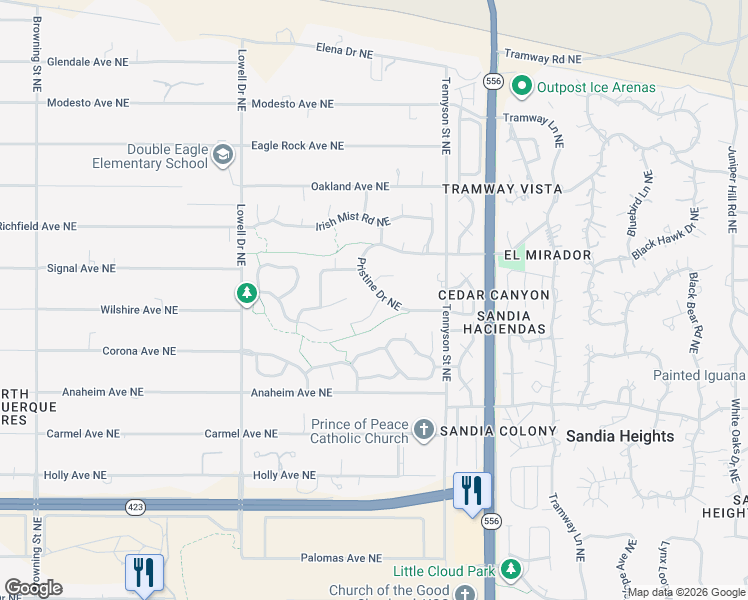 map of restaurants, bars, coffee shops, grocery stores, and more near 12412 Scarlet Gem Court Northeast in Albuquerque