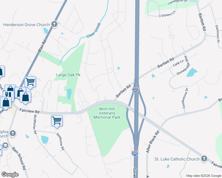 map of restaurants, bars, coffee shops, grocery stores, and more near 8925 Fairview Road in Mint Hill