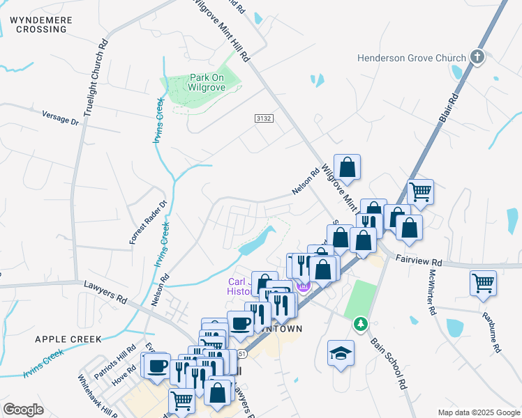 map of restaurants, bars, coffee shops, grocery stores, and more near in Mint Hill