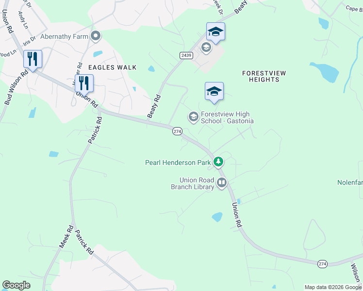 map of restaurants, bars, coffee shops, grocery stores, and more near 5548 Union Road in Gastonia