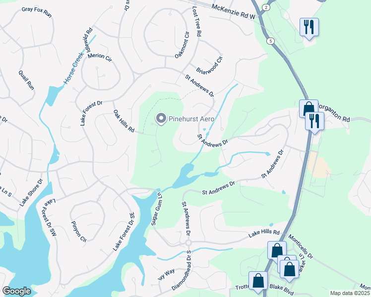 map of restaurants, bars, coffee shops, grocery stores, and more near 50 Lakewood Drive in Pinehurst