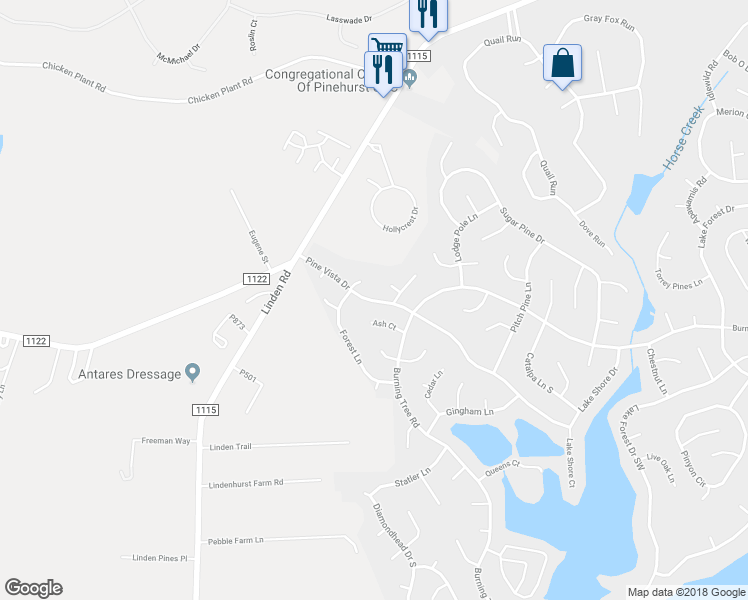 map of restaurants, bars, coffee shops, grocery stores, and more near 85 Pine Vista Drive in Pinehurst