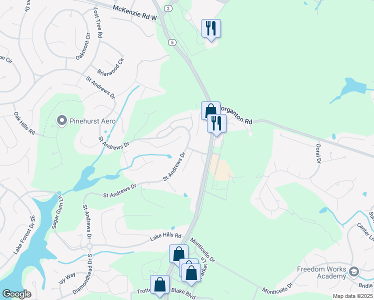 map of restaurants, bars, coffee shops, grocery stores, and more near 835 Saint Andrews Drive in Pinehurst