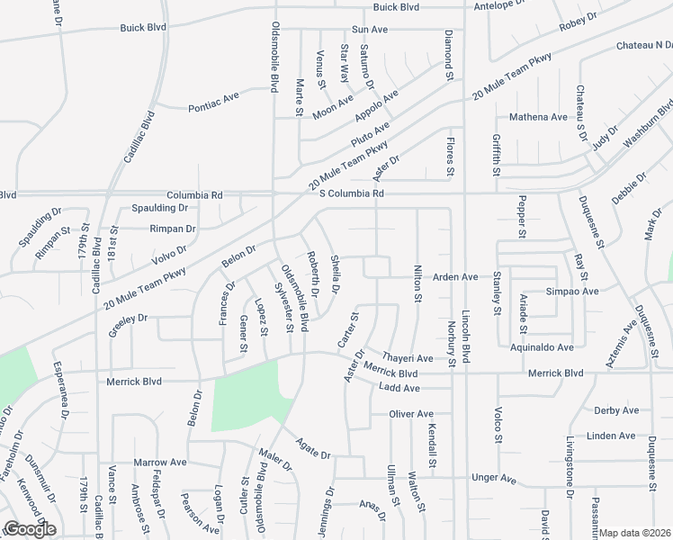 map of restaurants, bars, coffee shops, grocery stores, and more near Sheila Drive in California City