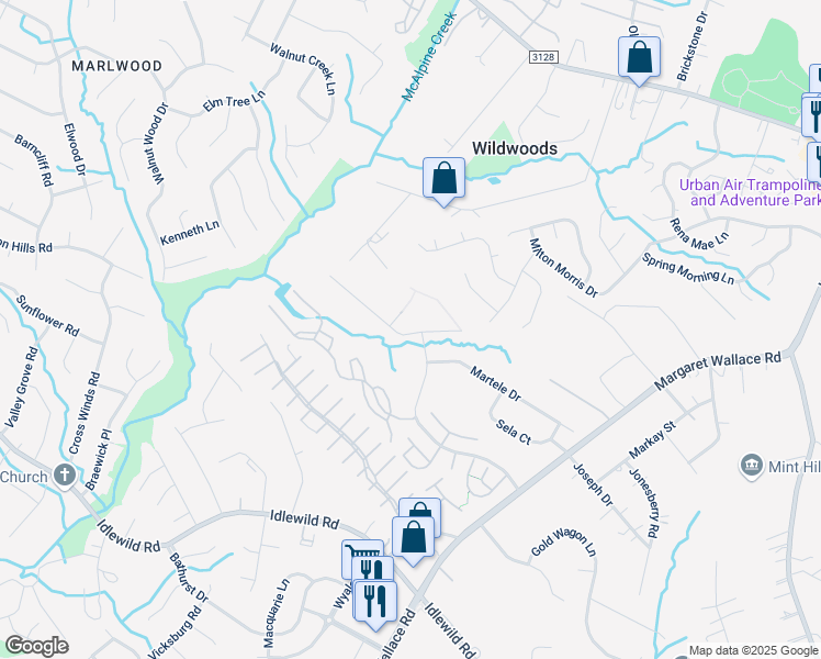 map of restaurants, bars, coffee shops, grocery stores, and more near 9200 Metheney Drive in Mint Hill