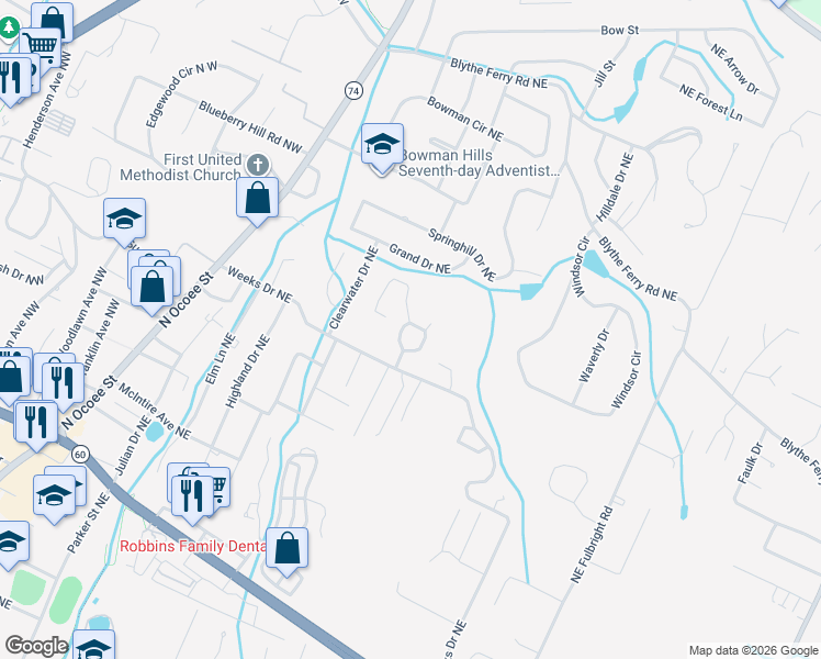 map of restaurants, bars, coffee shops, grocery stores, and more near 3414 Hedge Drive Northeast in Cleveland