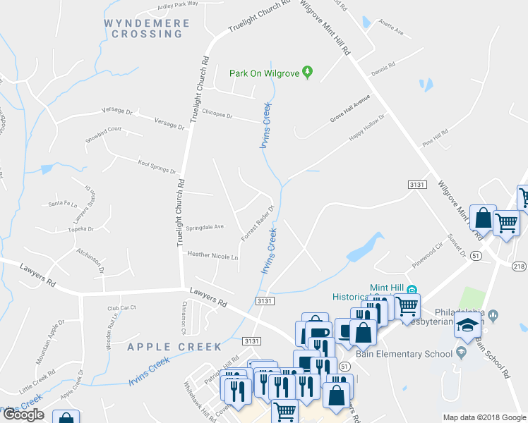 map of restaurants, bars, coffee shops, grocery stores, and more near 7245 Forrest Rader Drive in Charlotte