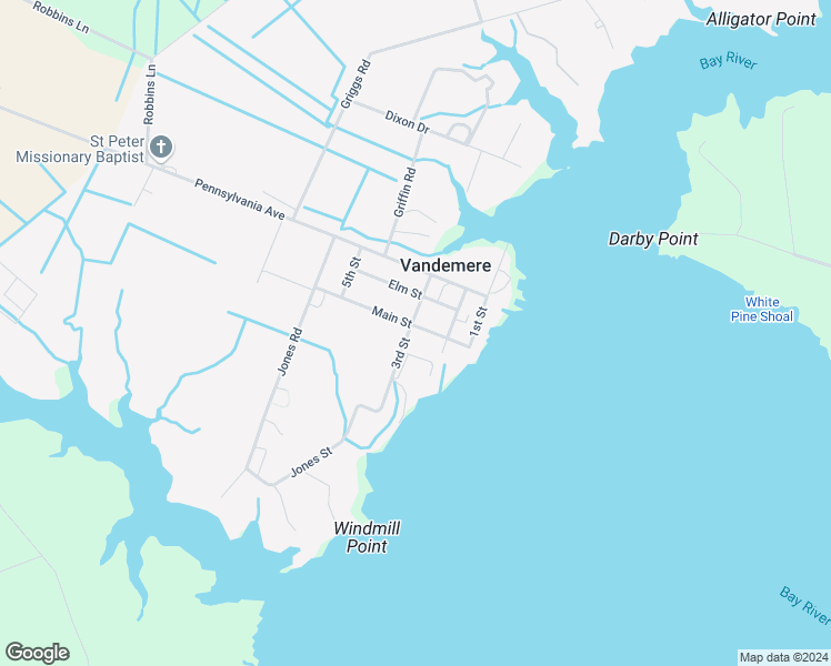 map of restaurants, bars, coffee shops, grocery stores, and more near 129 3rd Street in Vandemere