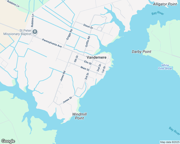 map of restaurants, bars, coffee shops, grocery stores, and more near 129 3rd Street in Vandemere