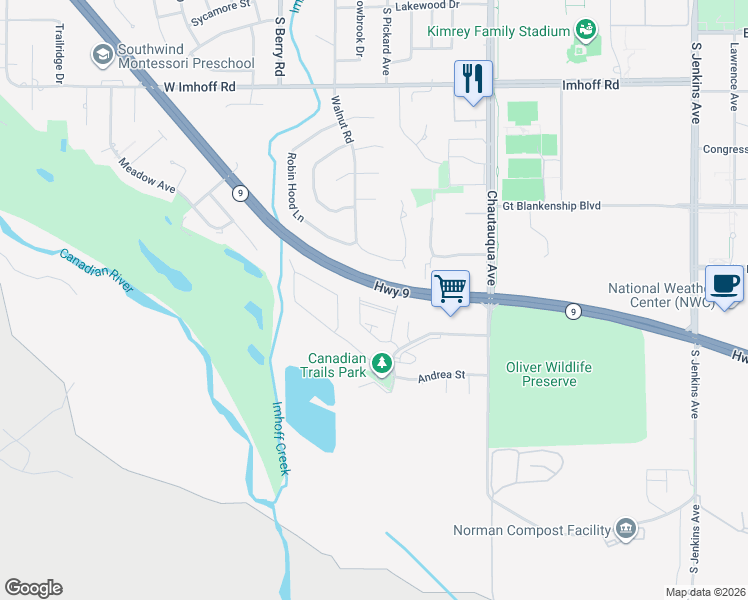 map of restaurants, bars, coffee shops, grocery stores, and more near 929 Heather Glen Terrace in Norman