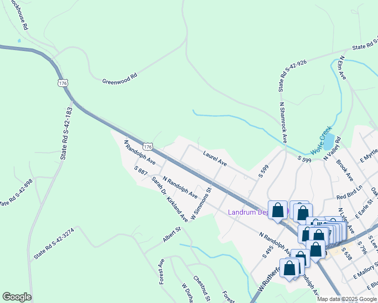map of restaurants, bars, coffee shops, grocery stores, and more near 226 Laurel Avenue in Landrum
