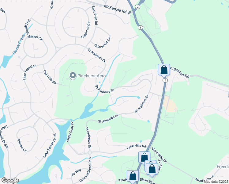 map of restaurants, bars, coffee shops, grocery stores, and more near 635 Saint Andrews Drive in Pinehurst