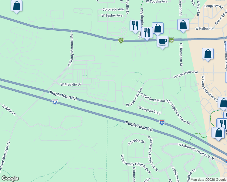 map of restaurants, bars, coffee shops, grocery stores, and more near 2325 West Mission Timber Circle in Flagstaff