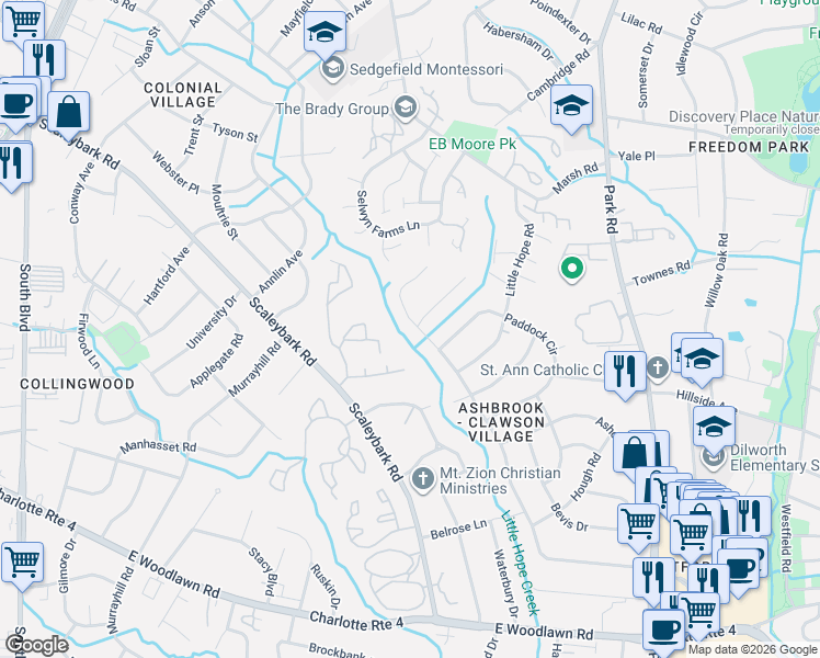 map of restaurants, bars, coffee shops, grocery stores, and more near in Charlotte