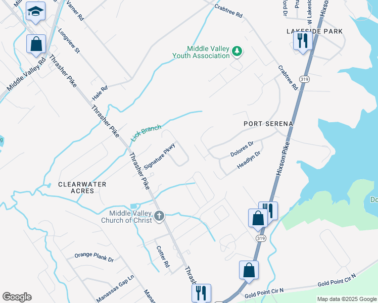 map of restaurants, bars, coffee shops, grocery stores, and more near 2051 Turnberry Circle in Middle Valley
