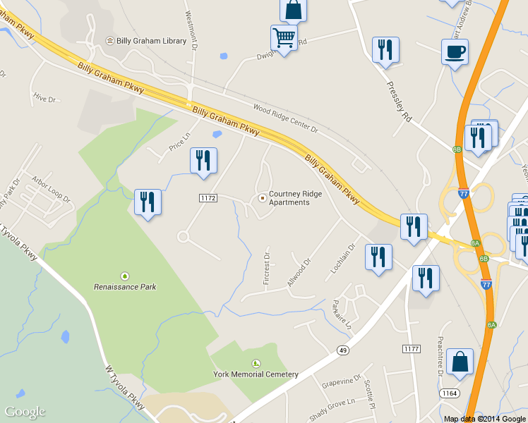 map of restaurants, bars, coffee shops, grocery stores, and more near 1030 Yorkmont Ridge Lane in Charlotte