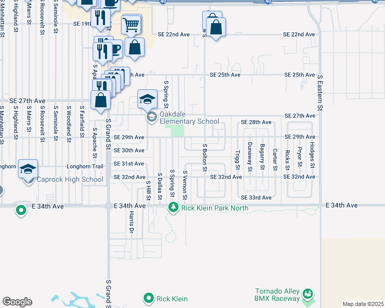 map of restaurants, bars, coffee shops, grocery stores, and more near 4106 Southeast 30th Avenue in Amarillo