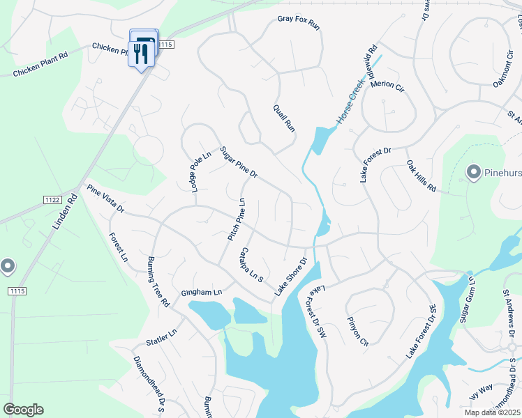 map of restaurants, bars, coffee shops, grocery stores, and more near 70 Catalpa Lane North in Pinehurst