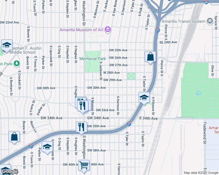 map of restaurants, bars, coffee shops, grocery stores, and more near 400 West 30th Avenue in Amarillo