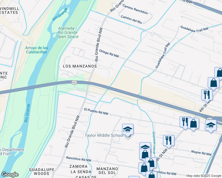map of restaurants, bars, coffee shops, grocery stores, and more near Paseo Del Norte Boulevard Northeast in Albuquerque