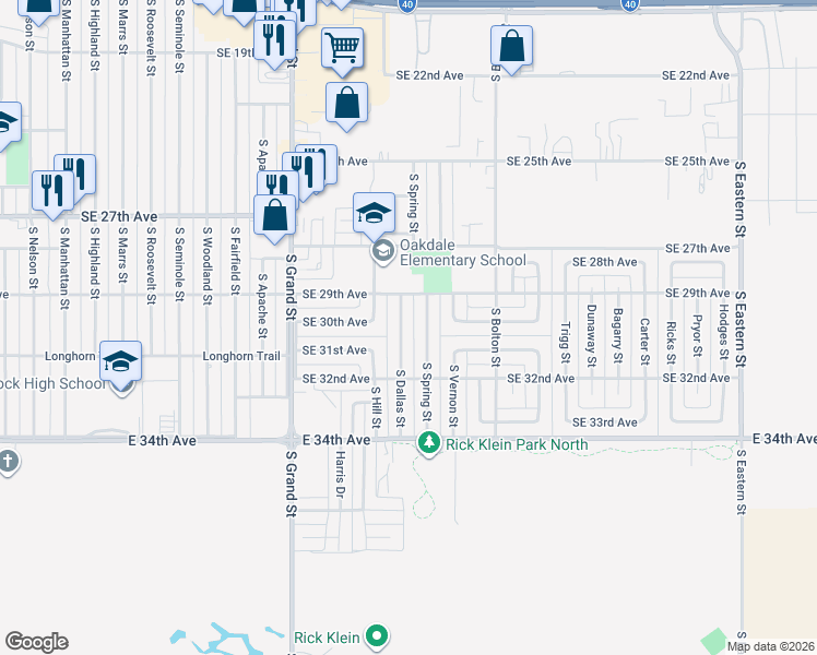 map of restaurants, bars, coffee shops, grocery stores, and more near 2906 South Dallas Street in Amarillo
