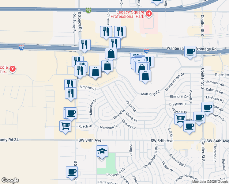 map of restaurants, bars, coffee shops, grocery stores, and more near 7825 Farrell Dr in Amarillo