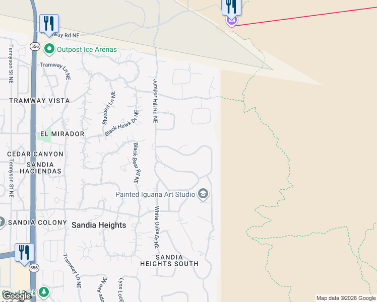 map of restaurants, bars, coffee shops, grocery stores, and more near 187 Big Horn Ridge Circle Northeast in Albuquerque