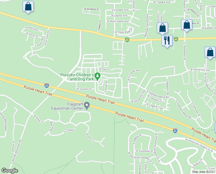 map of restaurants, bars, coffee shops, grocery stores, and more near 2544 West Clement Circle in Flagstaff