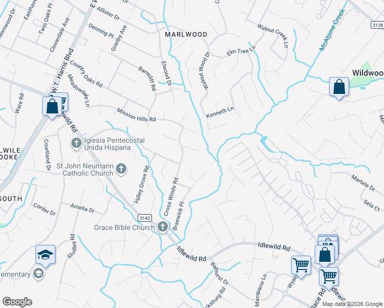 map of restaurants, bars, coffee shops, grocery stores, and more near 8813 Sweetwater Court in Charlotte