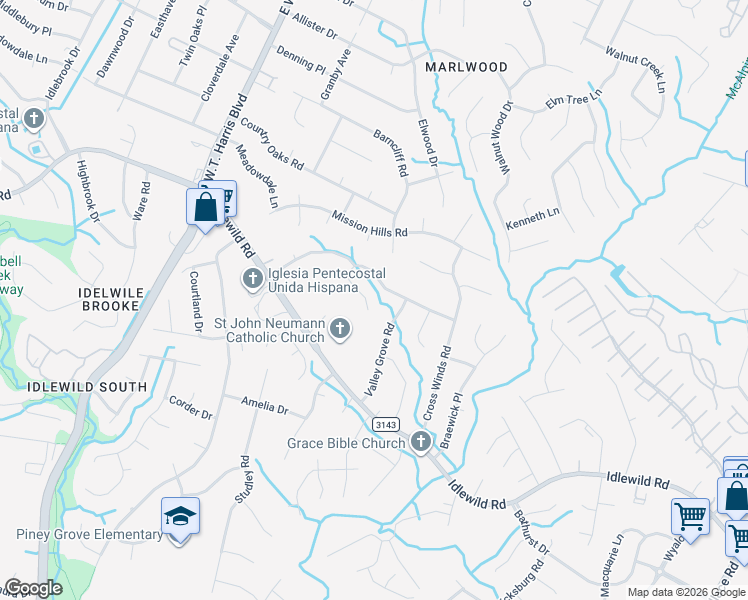 map of restaurants, bars, coffee shops, grocery stores, and more near 8504 Sunflower Road in Charlotte