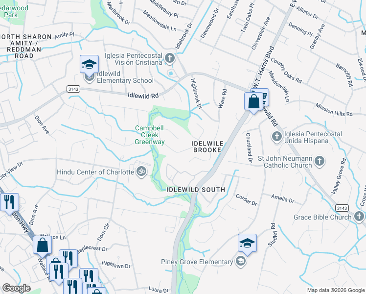 map of restaurants, bars, coffee shops, grocery stores, and more near in Charlotte