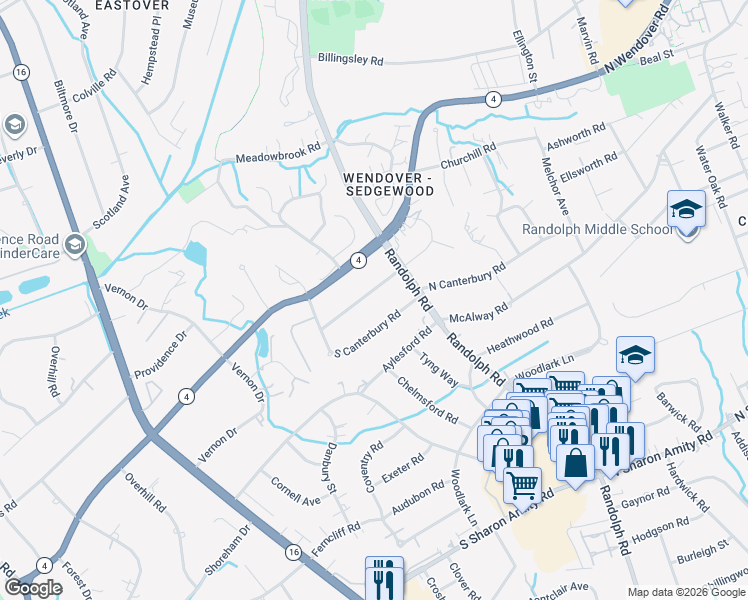 map of restaurants, bars, coffee shops, grocery stores, and more near 1136 Coddington Place in Charlotte