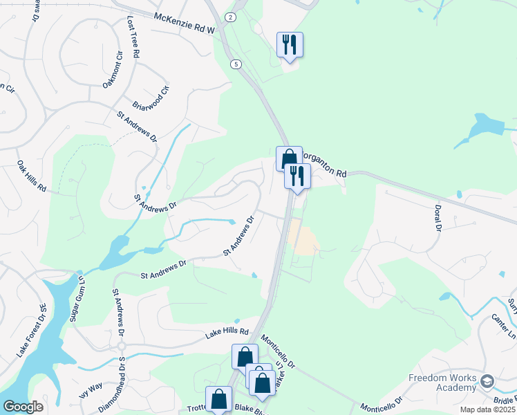 map of restaurants, bars, coffee shops, grocery stores, and more near 5 Pine Tree Road in Pinehurst