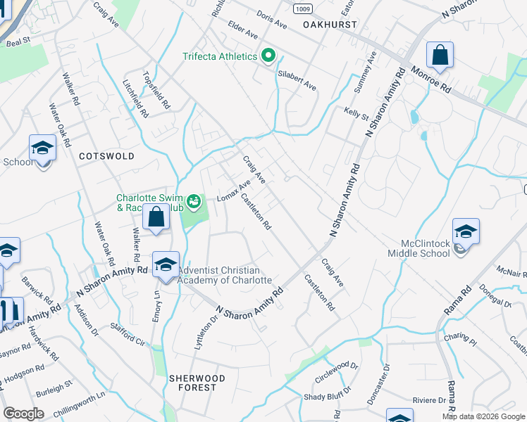 map of restaurants, bars, coffee shops, grocery stores, and more near 1409 Falcon Street in Charlotte