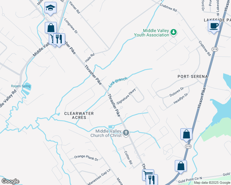 map of restaurants, bars, coffee shops, grocery stores, and more near 7735 Lynnle Way in Middle Valley