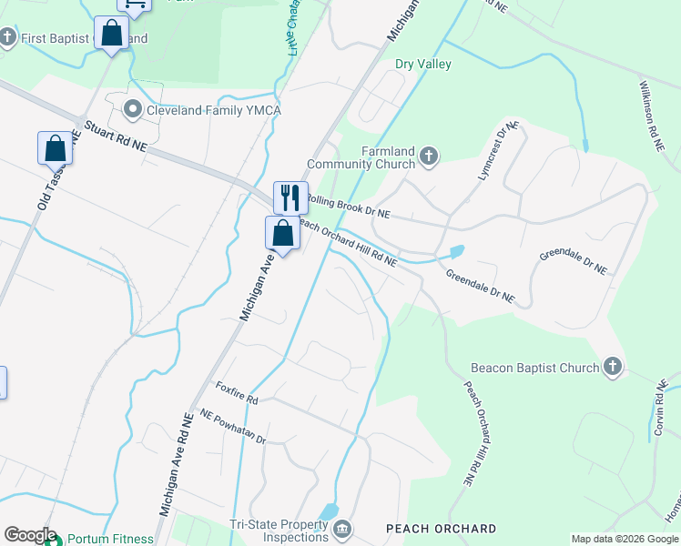 map of restaurants, bars, coffee shops, grocery stores, and more near 1747 Timber Creek Road Northeast in Cleveland