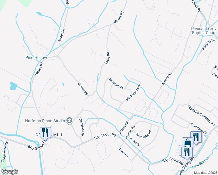 map of restaurants, bars, coffee shops, grocery stores, and more near 406 Peyton Drive in Middle Valley