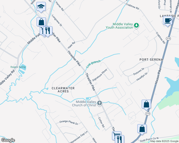 map of restaurants, bars, coffee shops, grocery stores, and more near 7735 Lynnle Way in Middle Valley