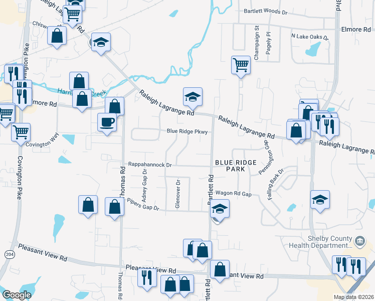 map of restaurants, bars, coffee shops, grocery stores, and more near 2097 Copper Hill Cove in Memphis