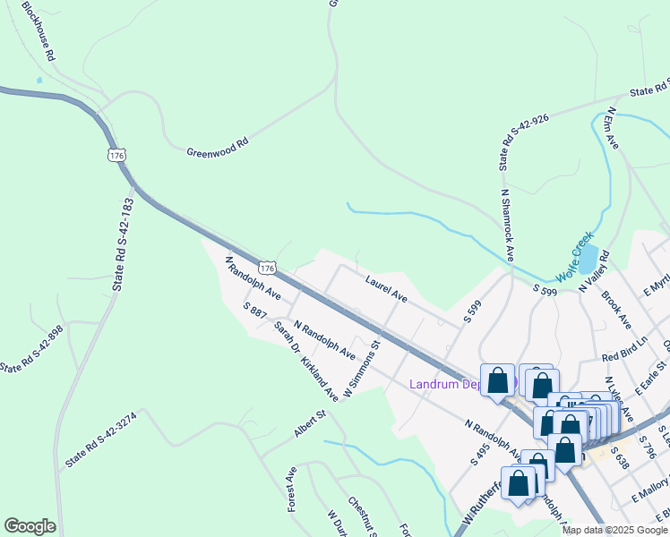 map of restaurants, bars, coffee shops, grocery stores, and more near 226 Laurel Avenue in Landrum