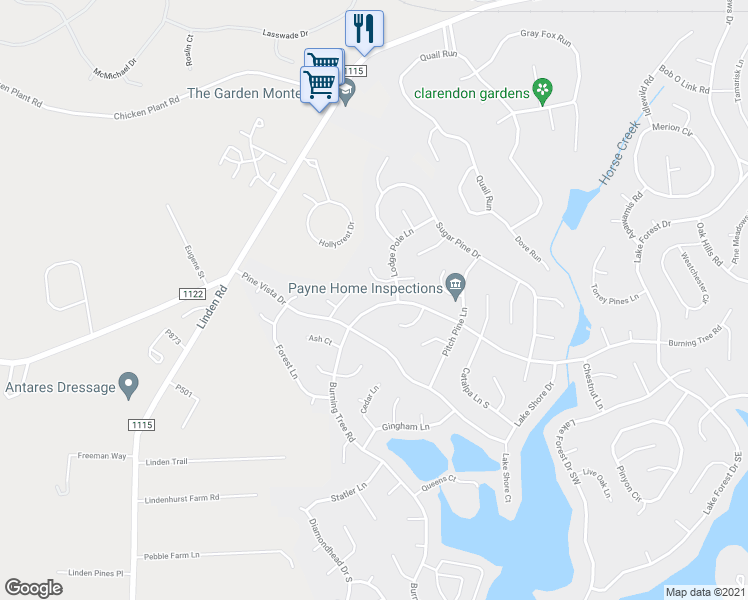 map of restaurants, bars, coffee shops, grocery stores, and more near 705 Burning Tree Road in Pinehurst