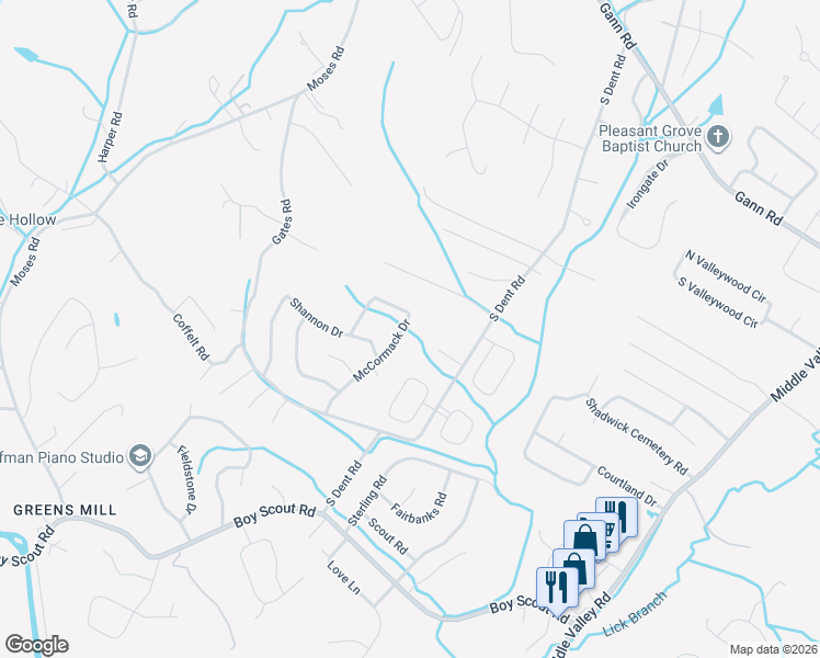 map of restaurants, bars, coffee shops, grocery stores, and more near 7337 McCormack Drive in Middle Valley