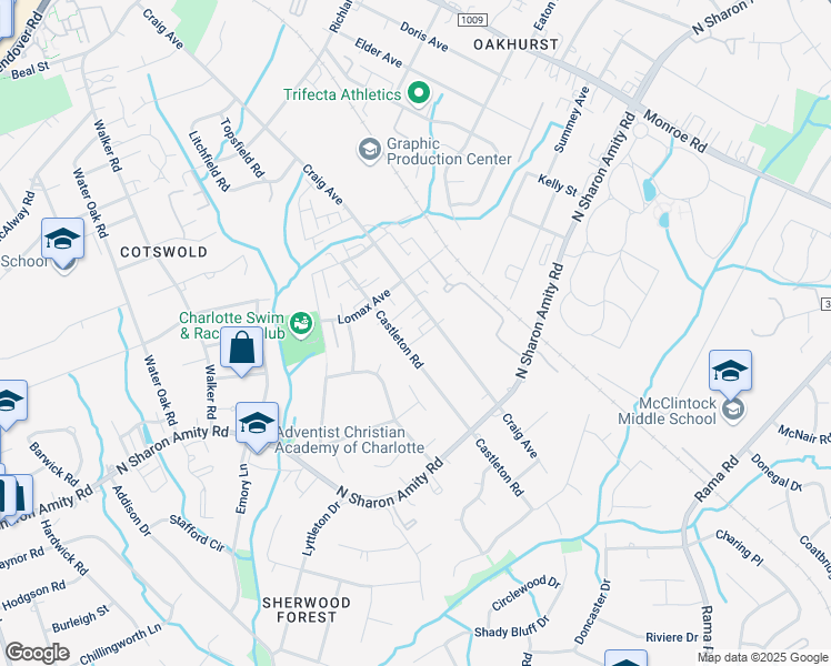 map of restaurants, bars, coffee shops, grocery stores, and more near 1409 Falcon Street in Charlotte