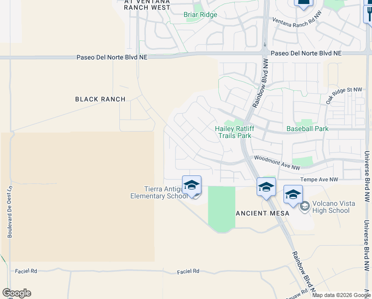 map of restaurants, bars, coffee shops, grocery stores, and more near 364 Redbloom Road Northwest in Albuquerque